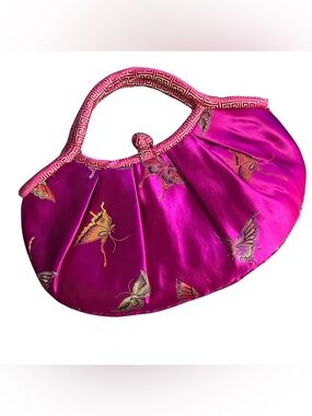 Elegant Fuchsia Butterfly Satin Handbag